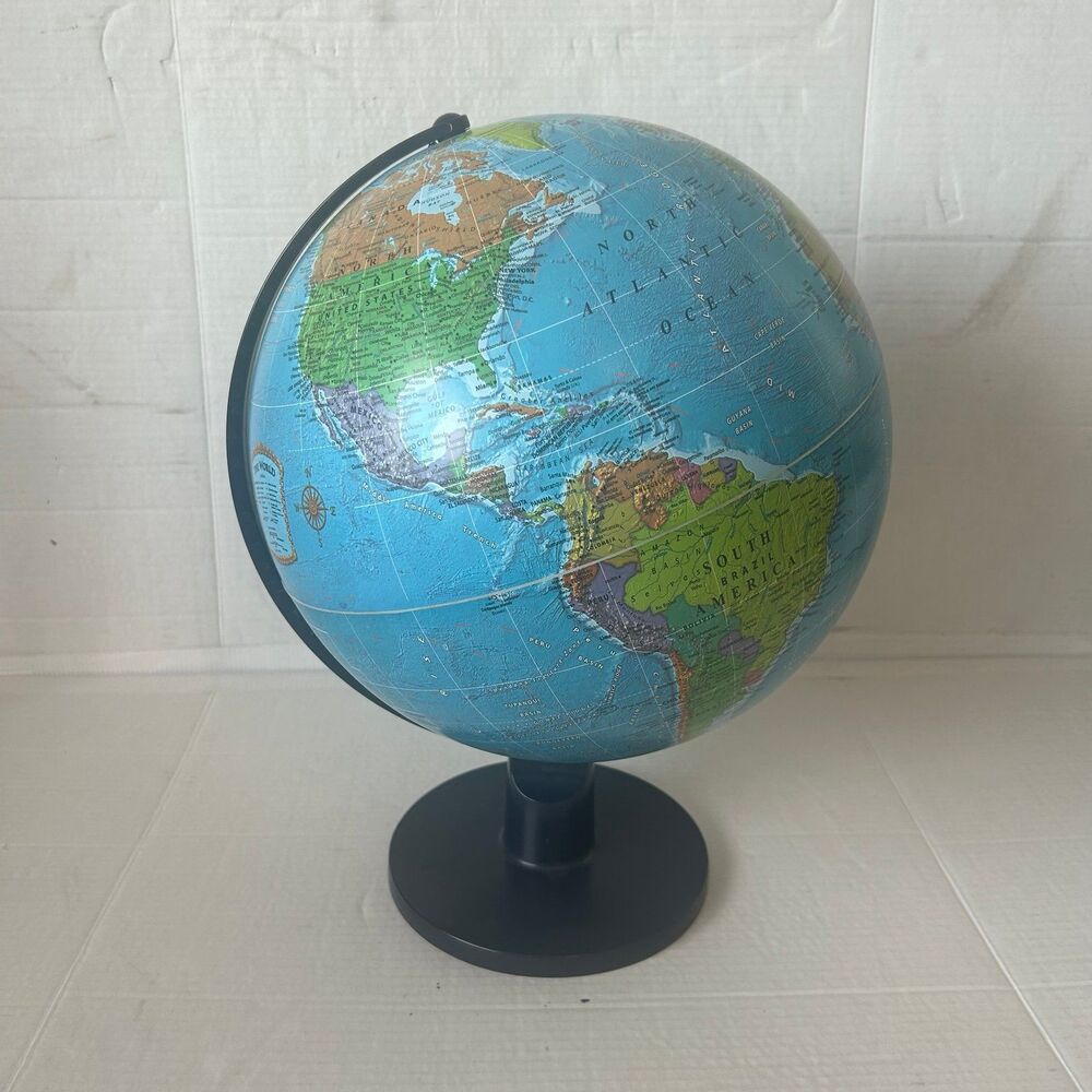 Vintage Desktop World Globe with Stand – 12” Rotating Educational Earth Map